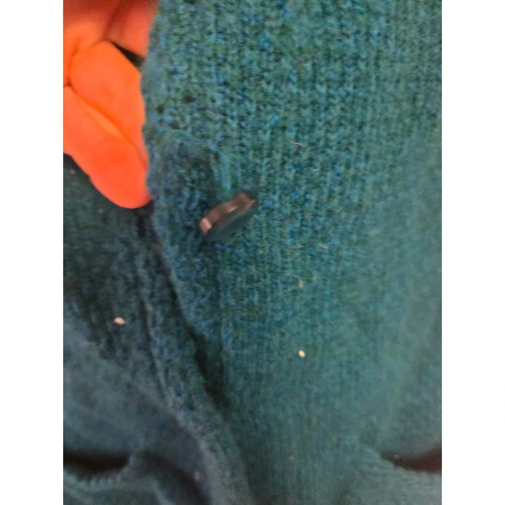 Vintage 1960s Teal Knit Sweater Vest Seapray Wool Blend Button Front Pockets Mod